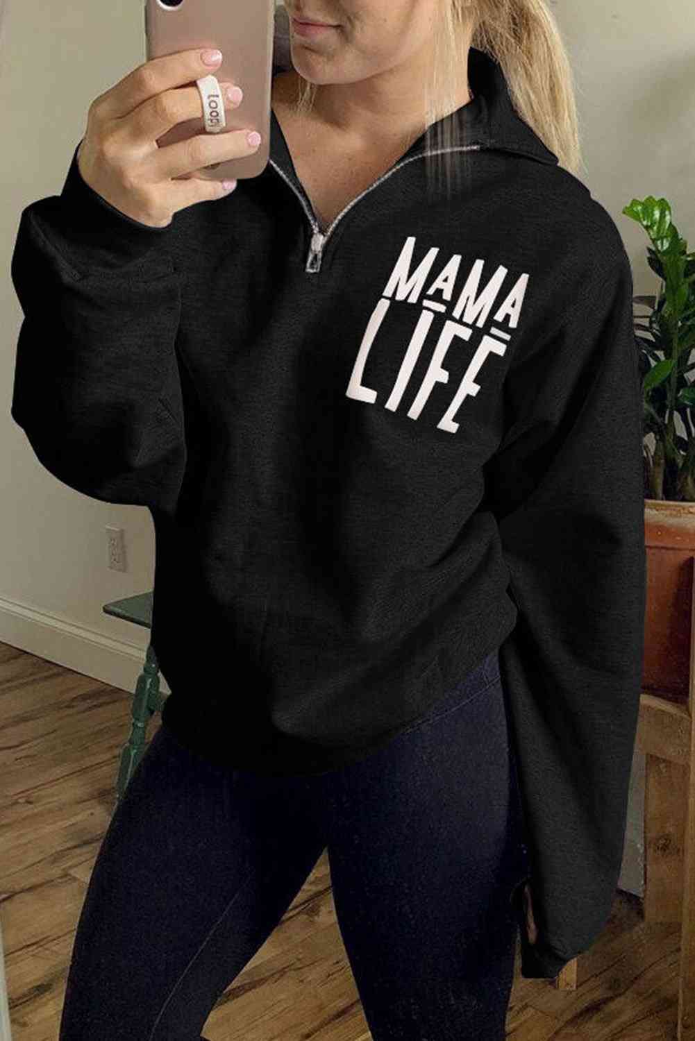 Womens Mama Life Zipper Sweatshirt