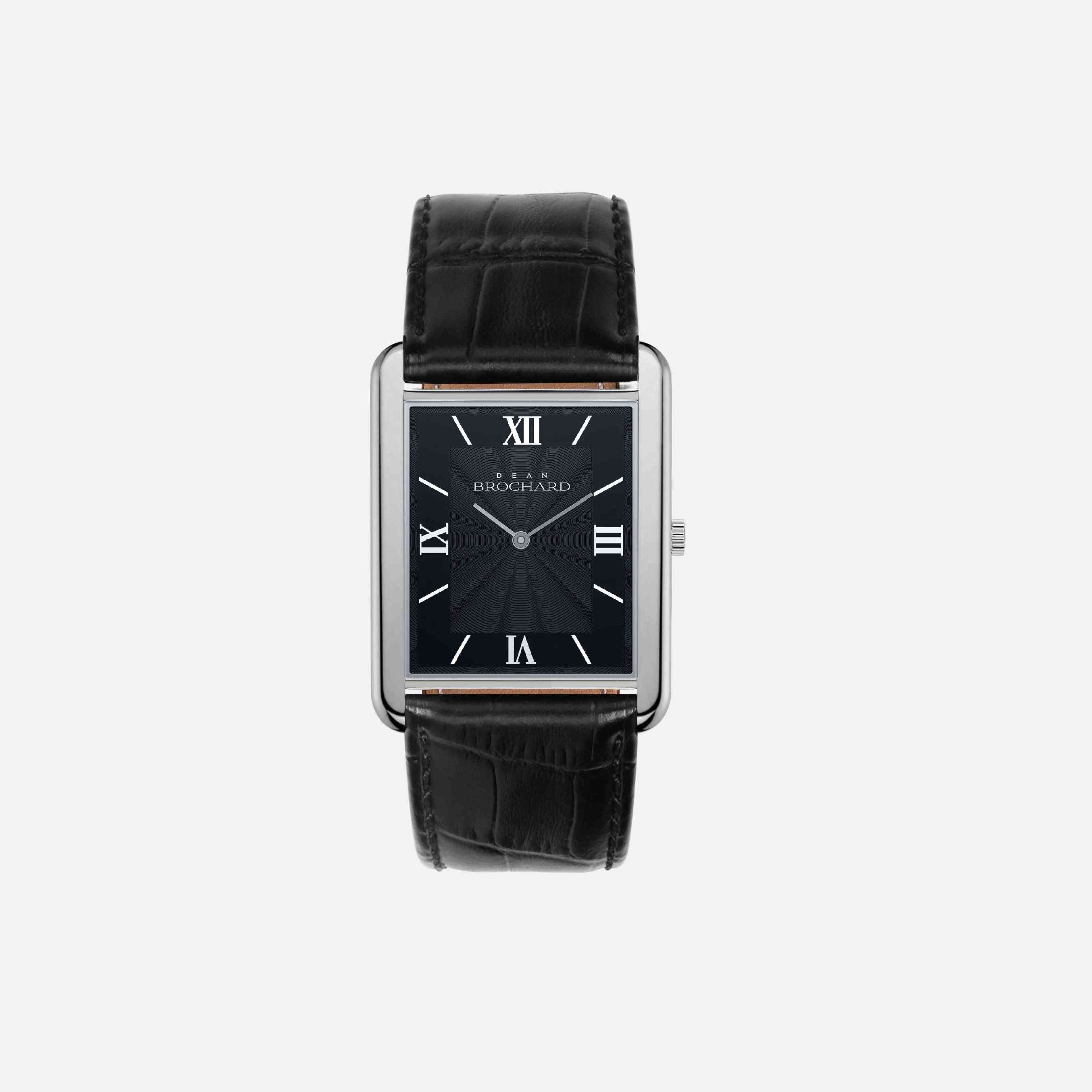 Minimalistische Armbanduhr mit quadratischem Zifferblatt aus Lederarmband
