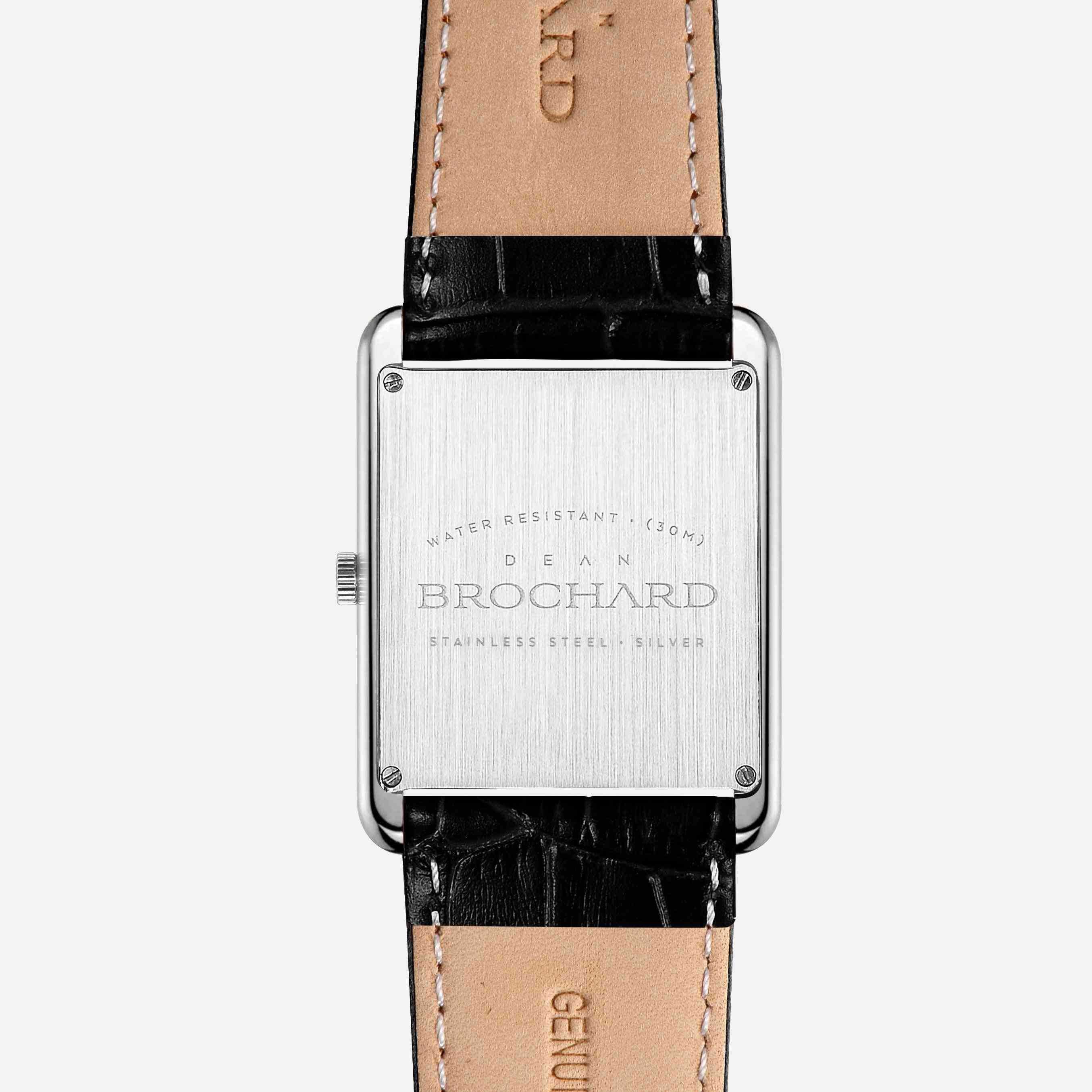 Minimalistische Armbanduhr mit quadratischem Zifferblatt aus Lederarmband