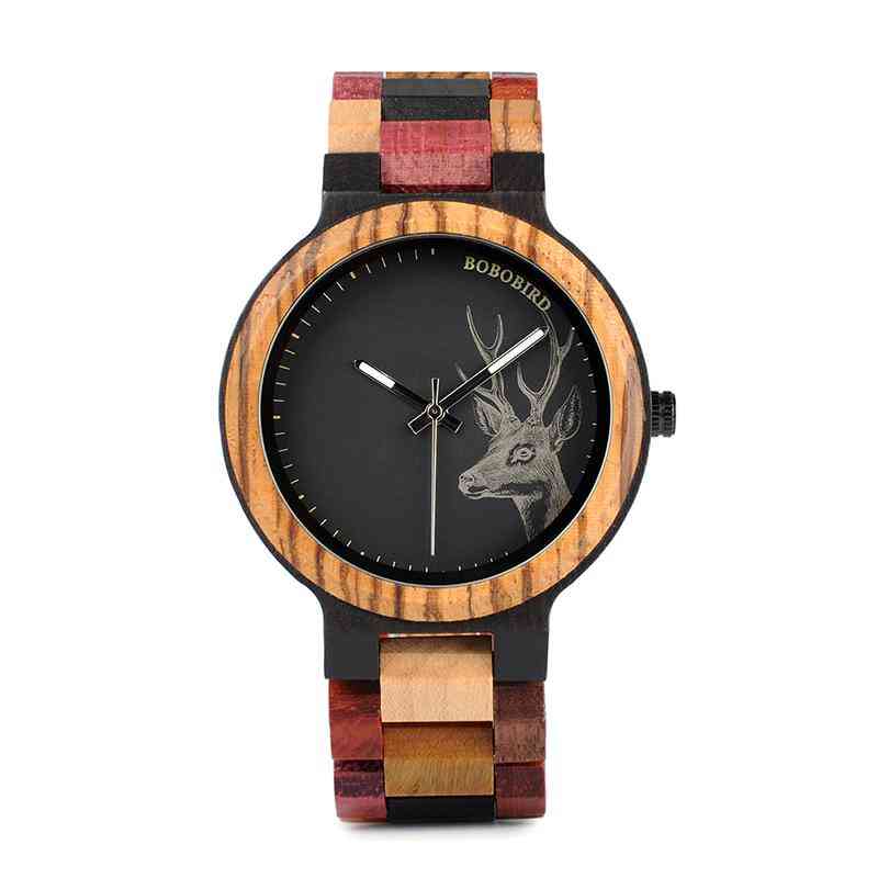 P14-2 Deer Collection, Wood Watches Date And Week Display Quartz Men