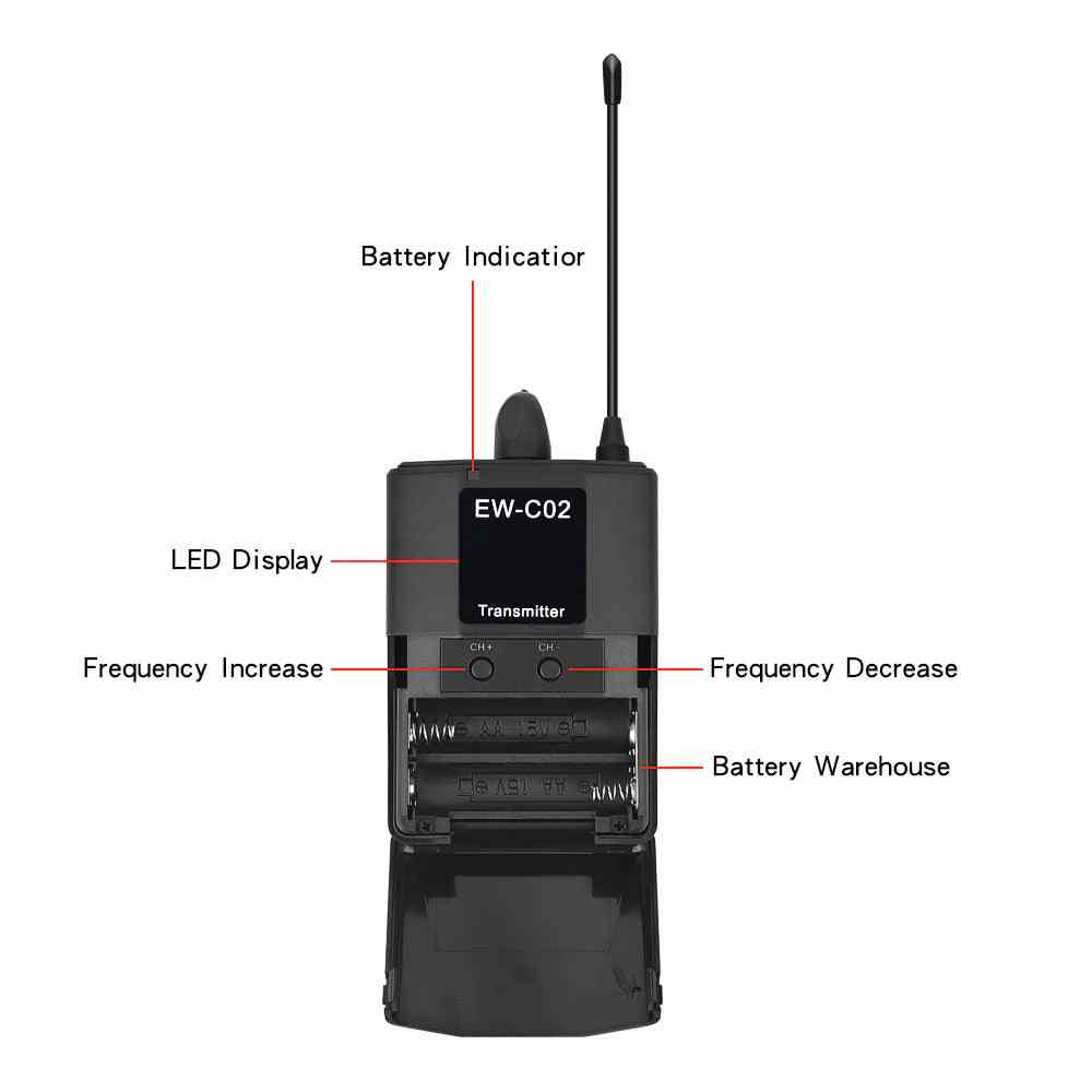 Channel Uhf Wireless Dual Lavalier Microphone System 60m Range