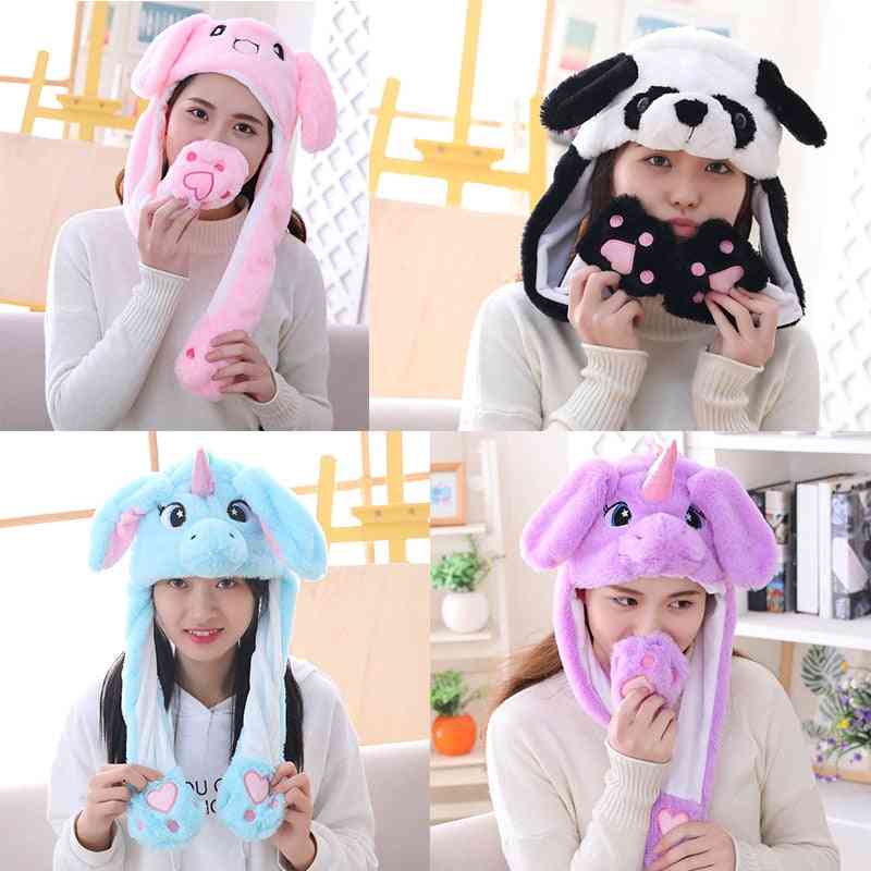 Girl Plush Moving Rabbit Ears, Hat, Cartoon Stich Cap, Kids Party, Unicorn Airbag, Anime Hats, Women Move Jumping Ear