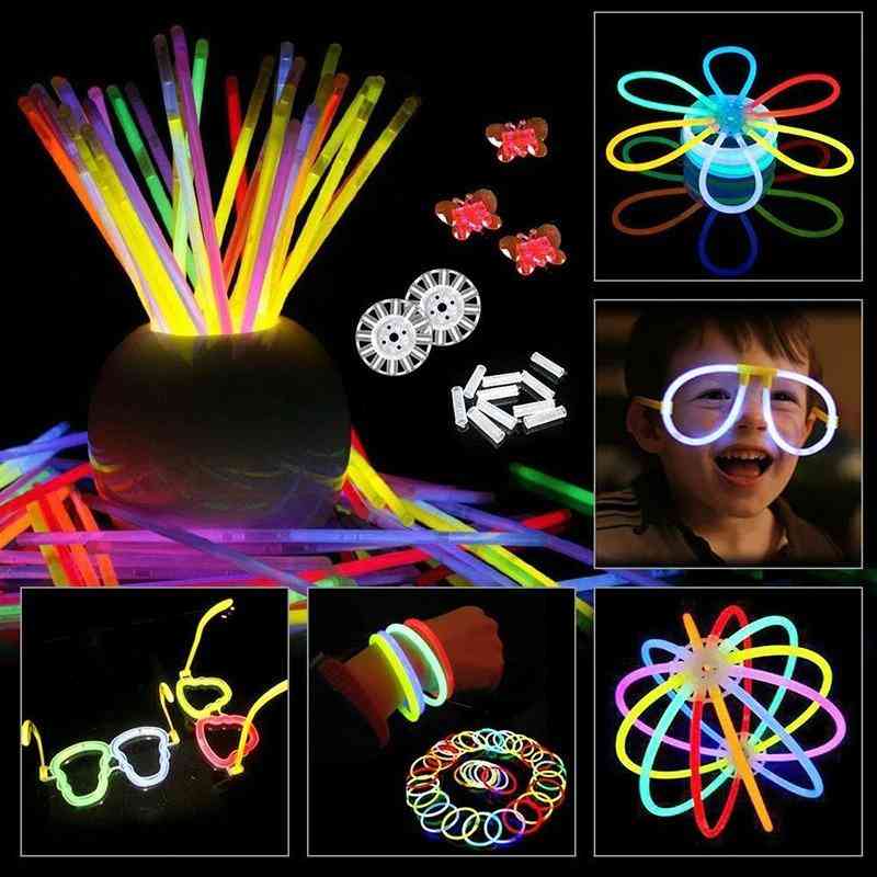Färgglada glow-in, mörk fluorescens, glow stick-armband och halsband