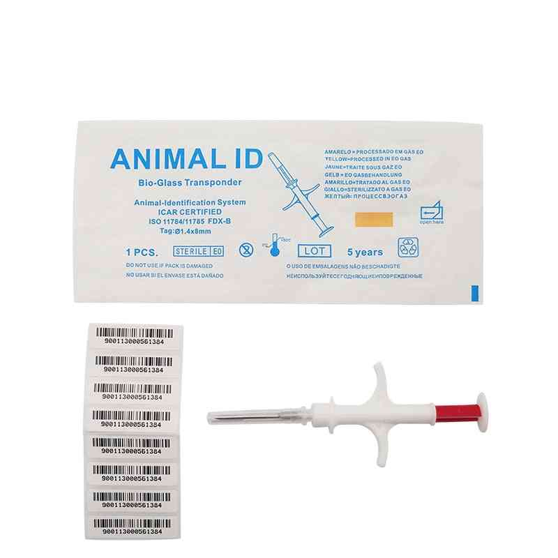 Zvířecí mikročip 1,4 x 8 mm se štítkem RFID pro injekční stříkačku