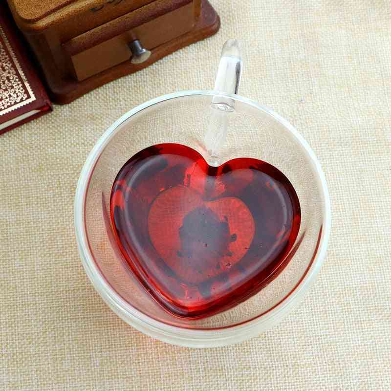 Heart Love Shaped Double Wall Glass Mug