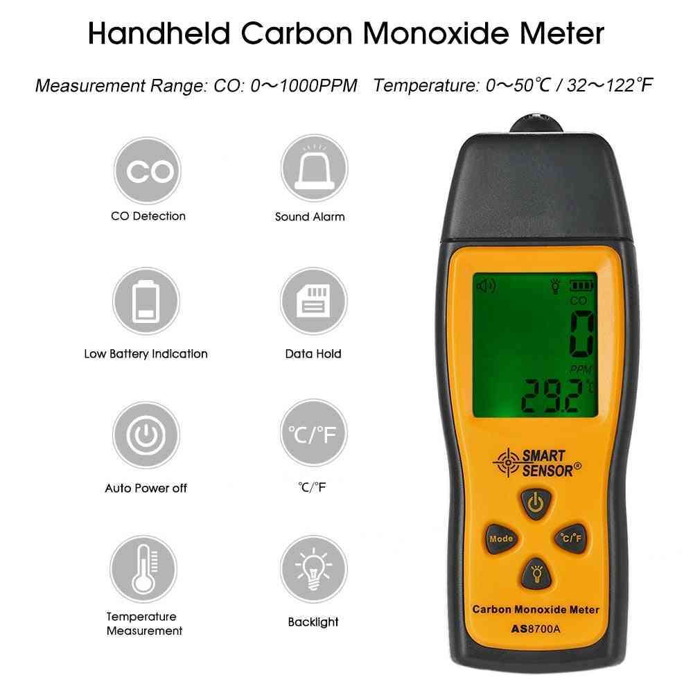 Handhållen kolmonoxidmätare, co gas tester monitor detector gauge