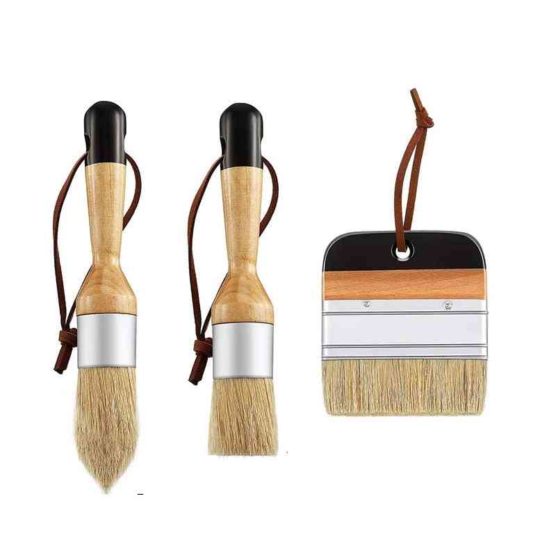 3pack- Chalk And Wax Paint Brushes For Wood Furniture, Home Wall Decor