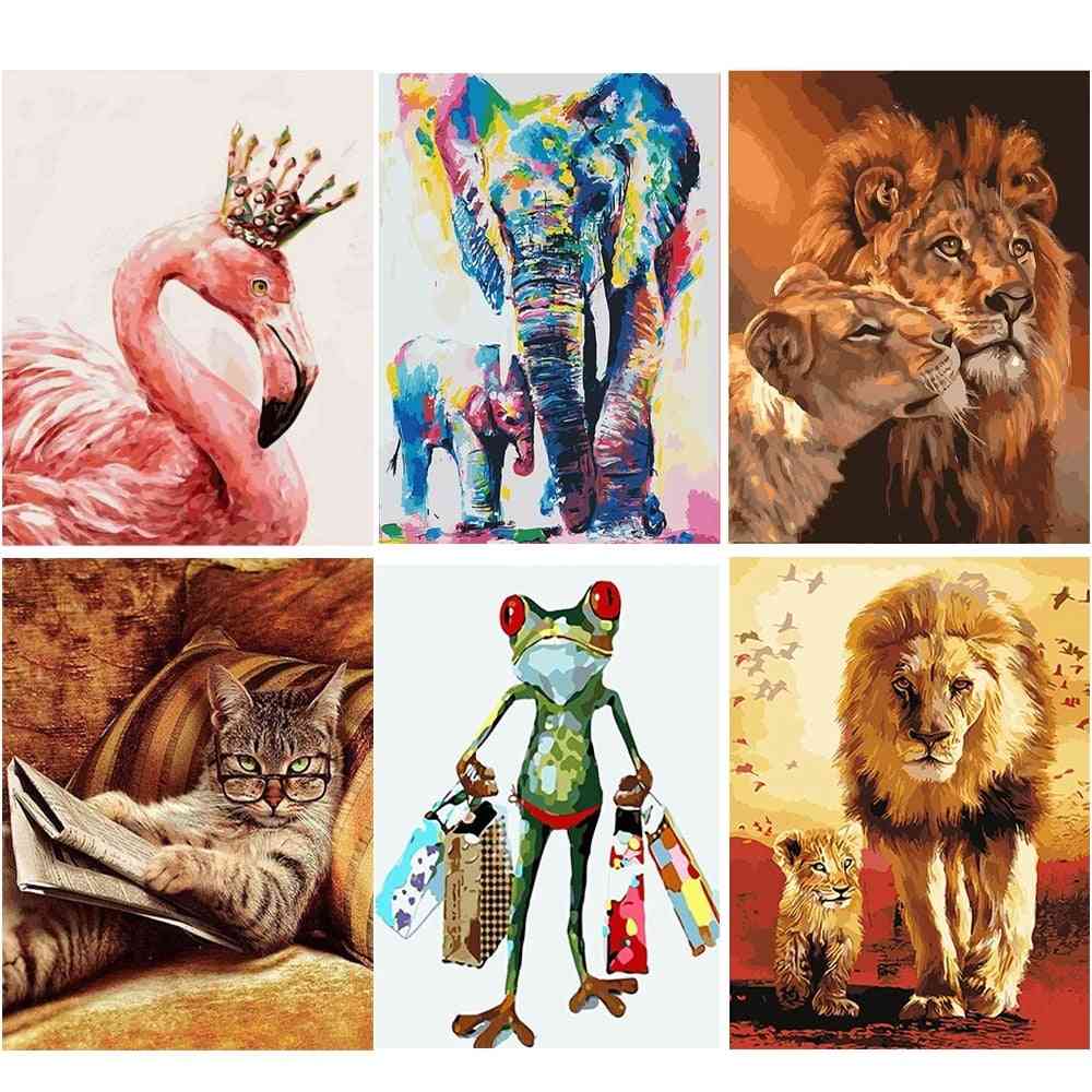 Frameless Cat Lions Animals Diy Painting By Numbers Kits
