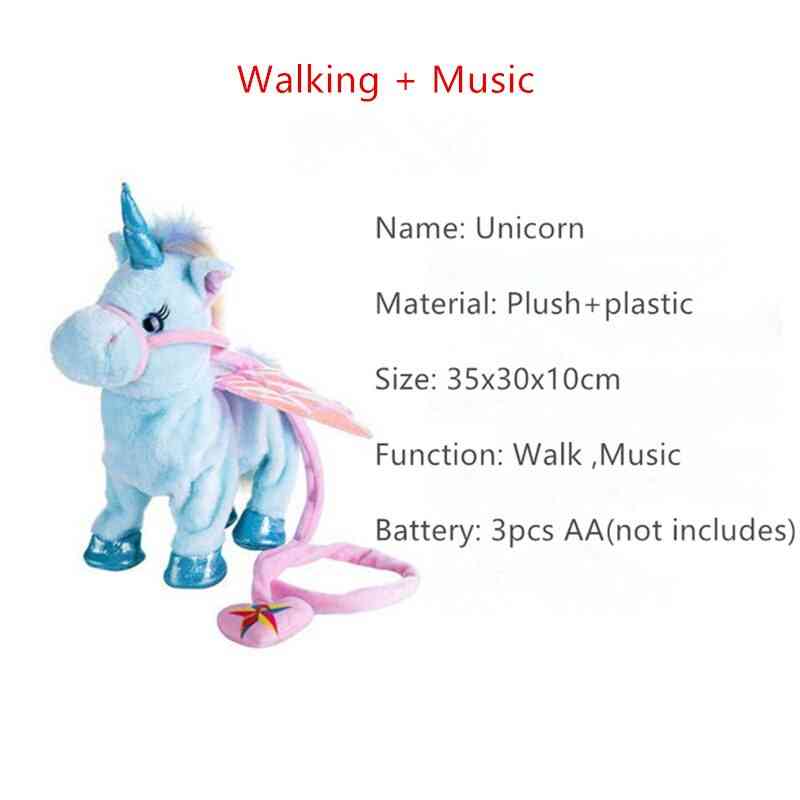 Bambola di unicorno dei cartoni animati di musica elettronica a piedi