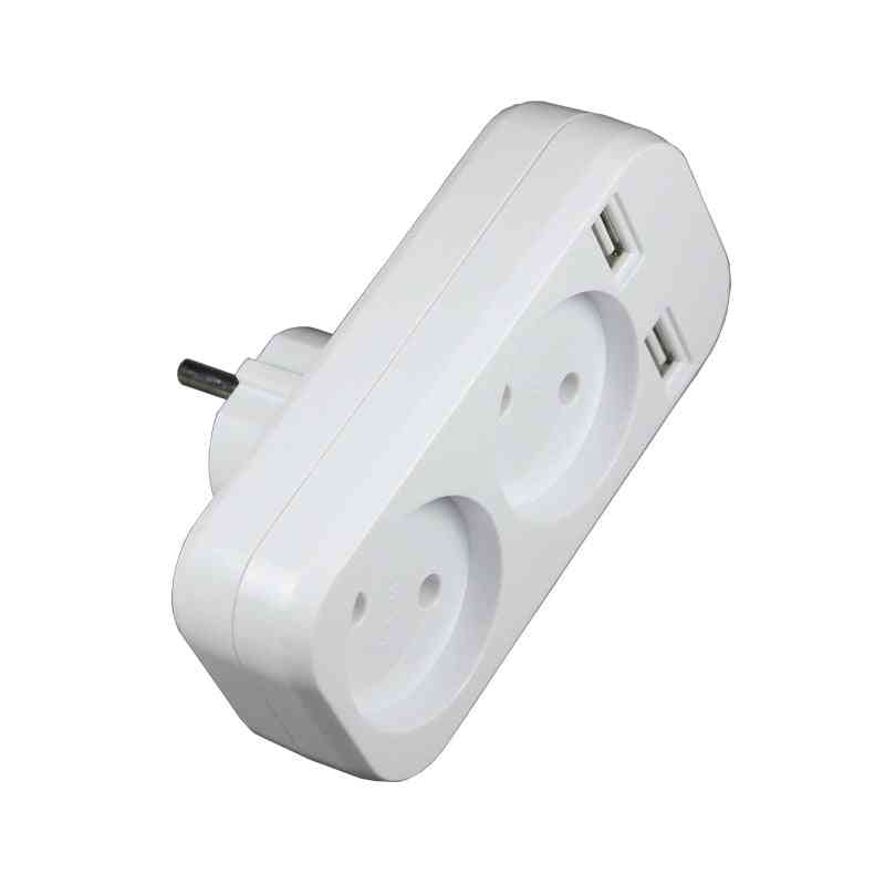 Eu-stik strømstikadapter væg dobbeltstik bærbar 2 usb mobiltelefoner 1200w 250v smartphones tabletter (hvid)