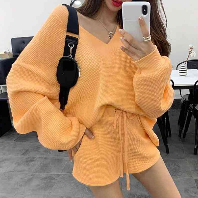 Casual Solid Color Women's Knitting Two Piece Set Sports Suit