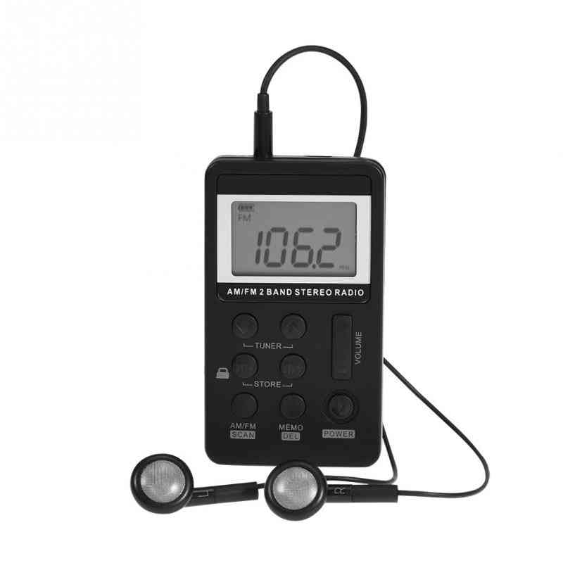 Portable Am/fm Dual Band Stereo Pocket Radio Receiver W/ Lcd Display & Earphone
