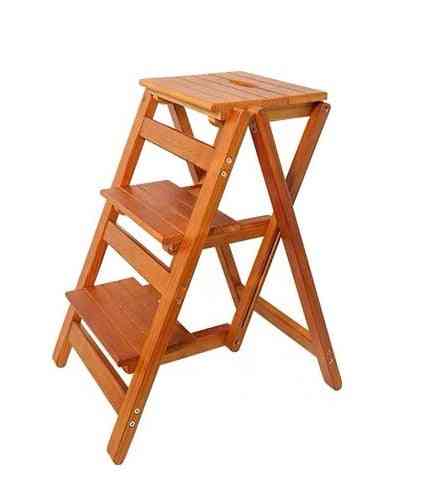Solid Wood- Multifunctional Two-step, Folding Stool, Indoor Climbing Ladder