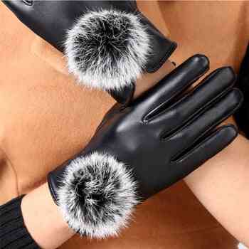 Warm Rabbit, Fur Driving, Leather Gloves