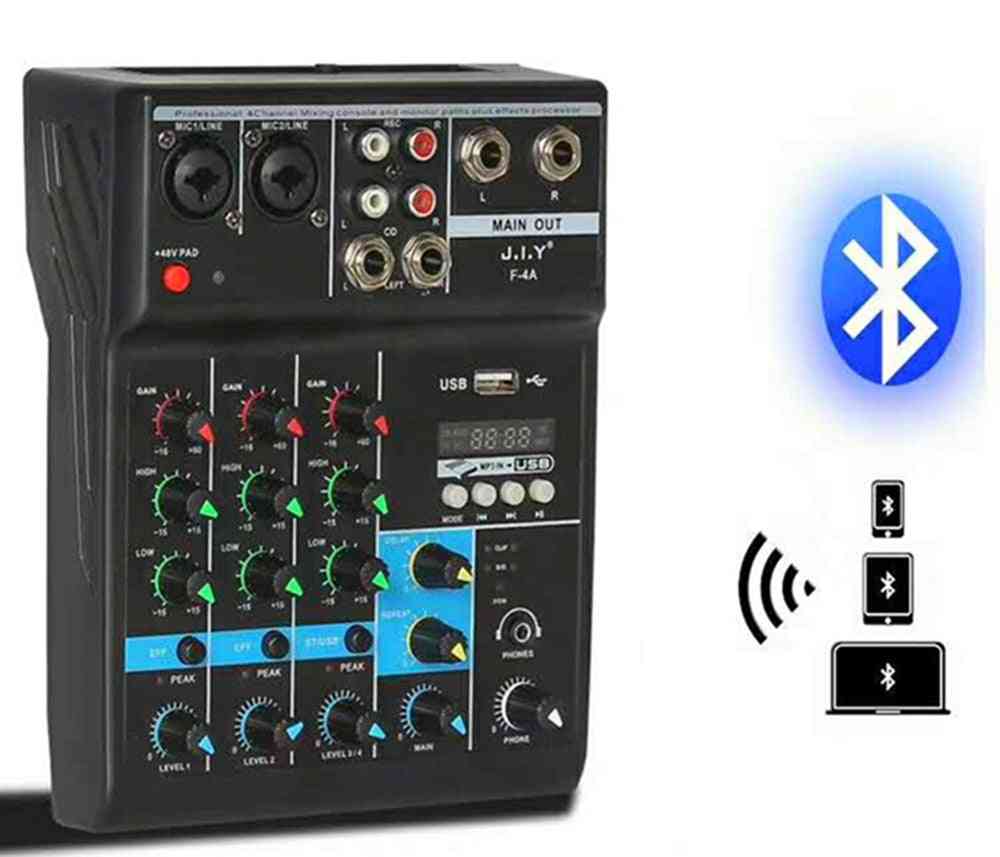 Portable Audio Mixer With Usb Bluetooth, Dj Sound Mixing, 4 Channel Karaoke