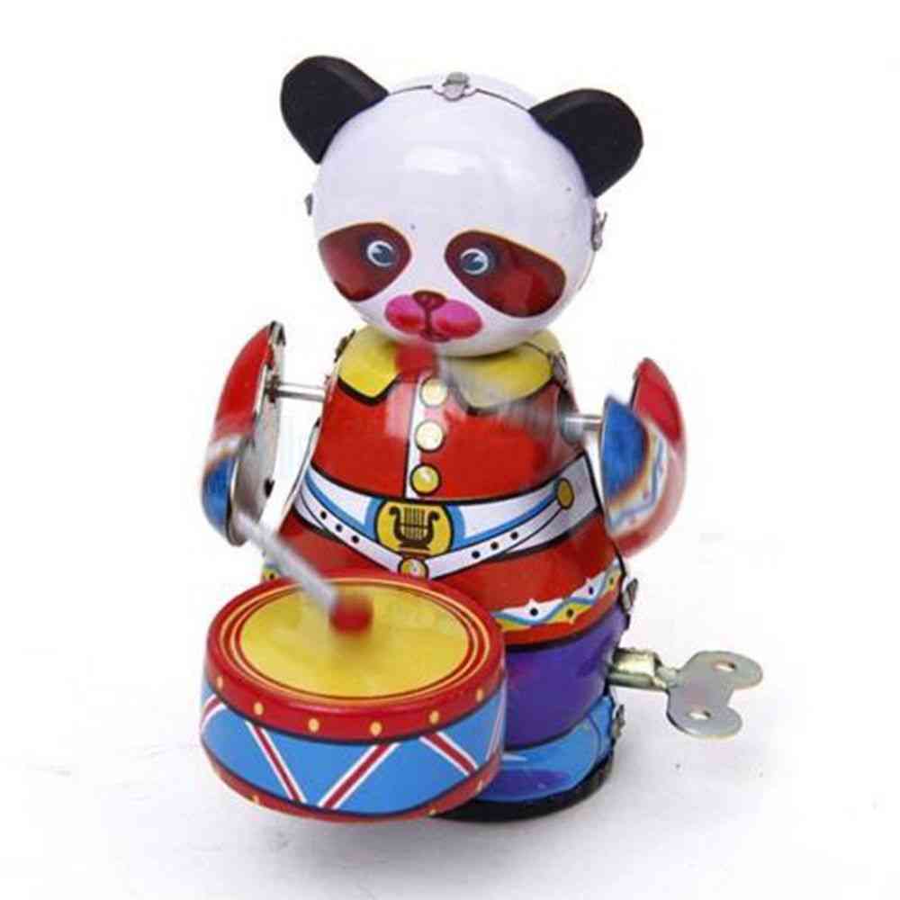 Vintage- Collectible Retro Style, Wind-up Panda Tin Clockwork, Beating Drums Toy