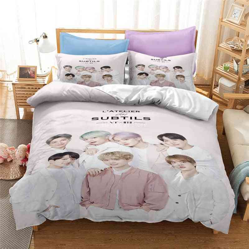 Bangtan Printed, Bedding Set- Album Duvet Cover Pillowcase, Linen Bed Set-12