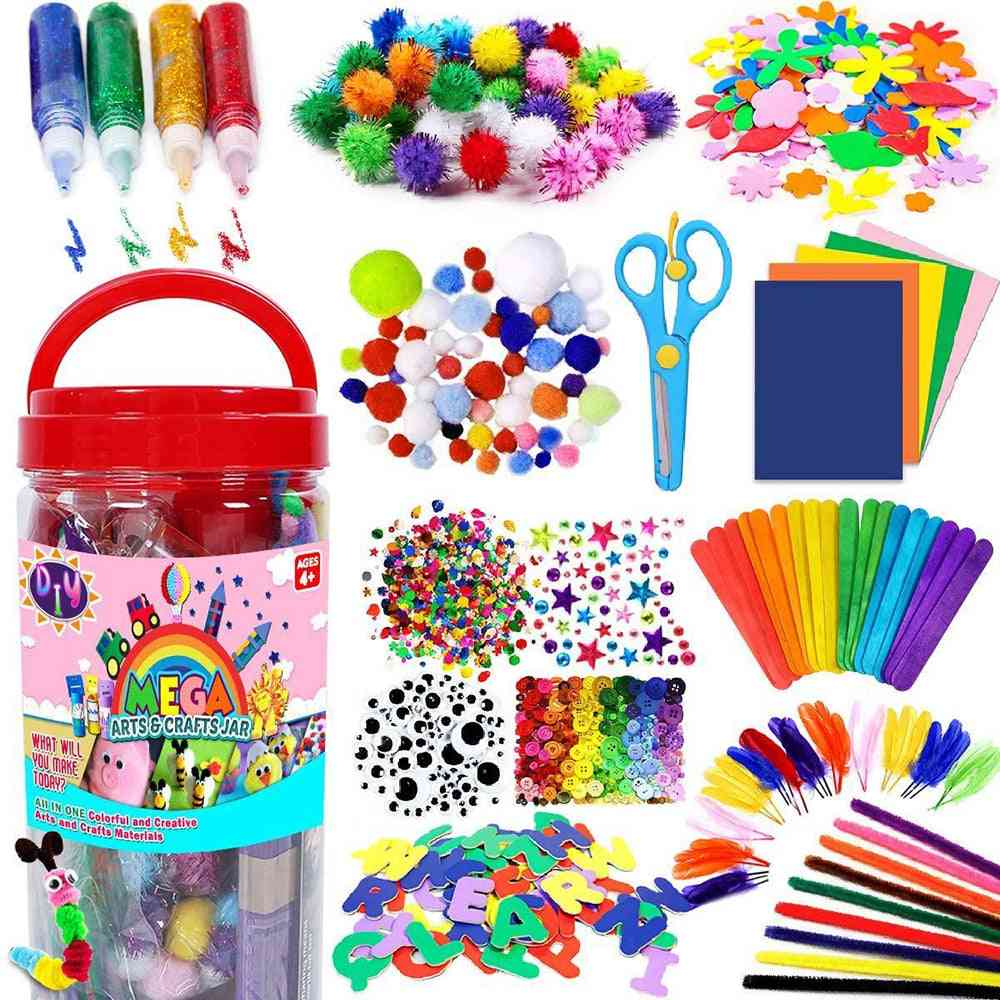 Colorful Wool- Pompoms Montessori, Craft Plush, Sticks Puzzles Toy