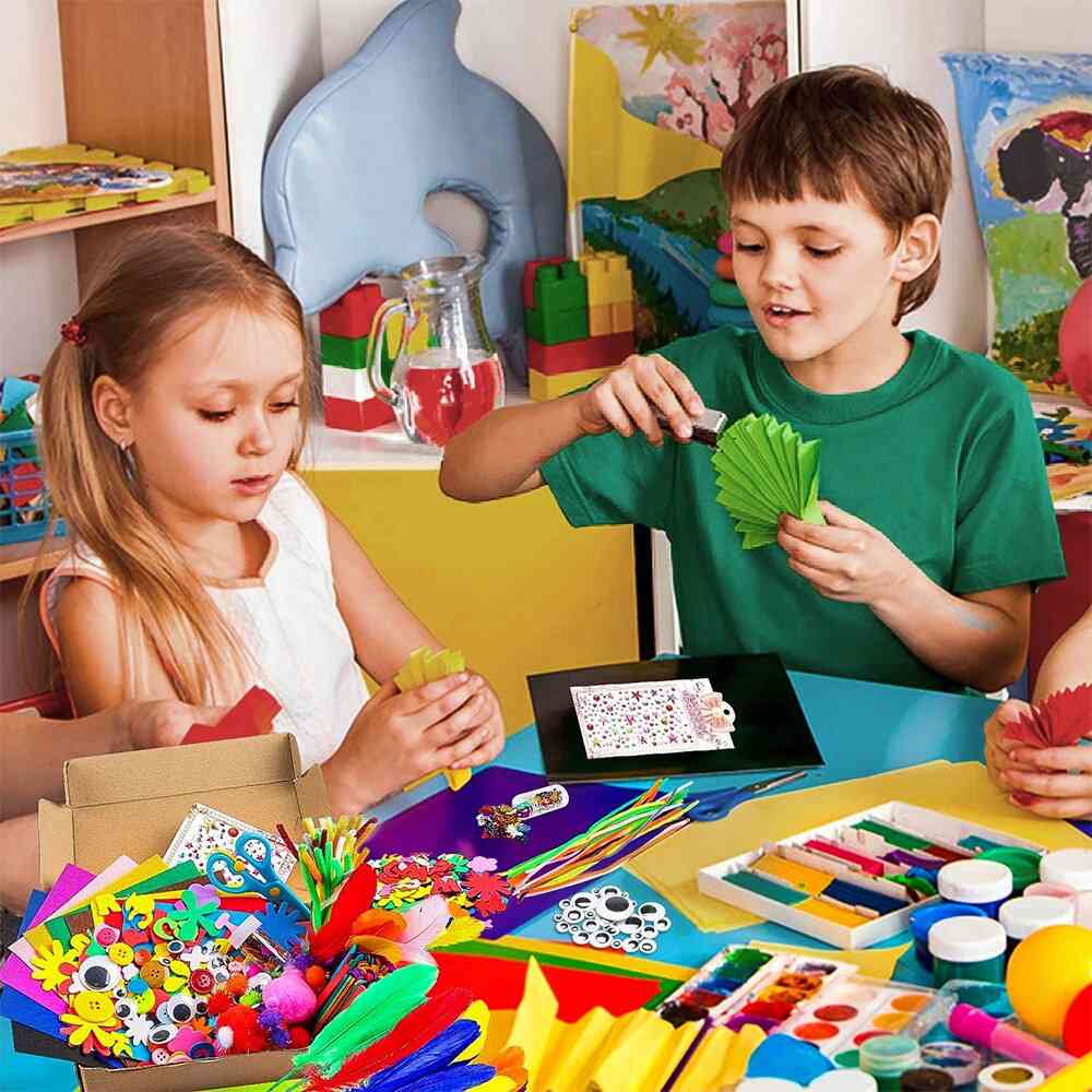 Colorful Wool- Pompoms Montessori, Craft Plush, Sticks Puzzles Toy