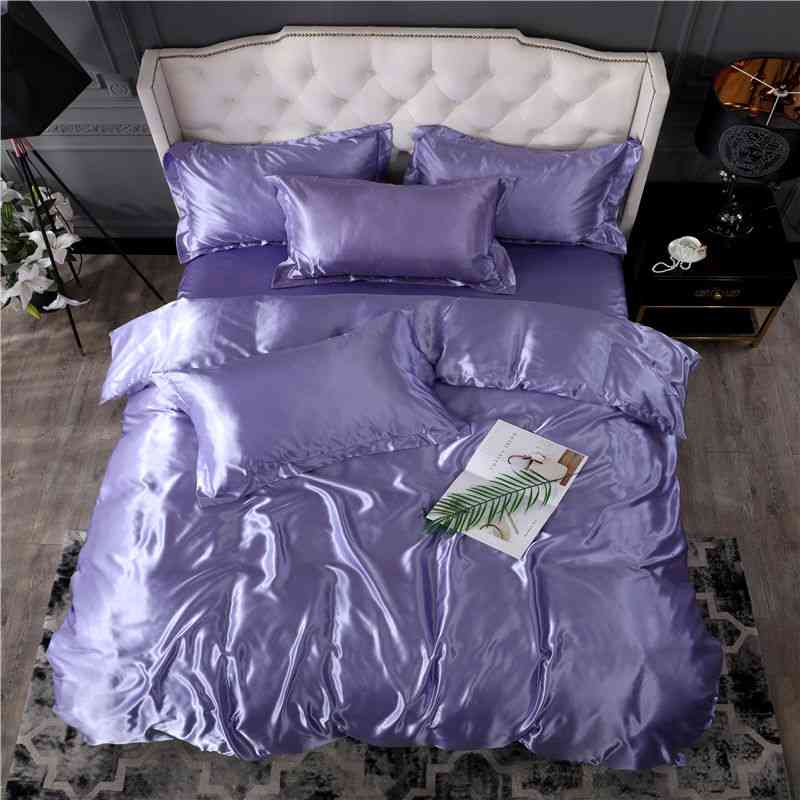 Soft Smooth Satin Silk Bedding Set, Quilt Duvet Cover Pillowcase Set-22