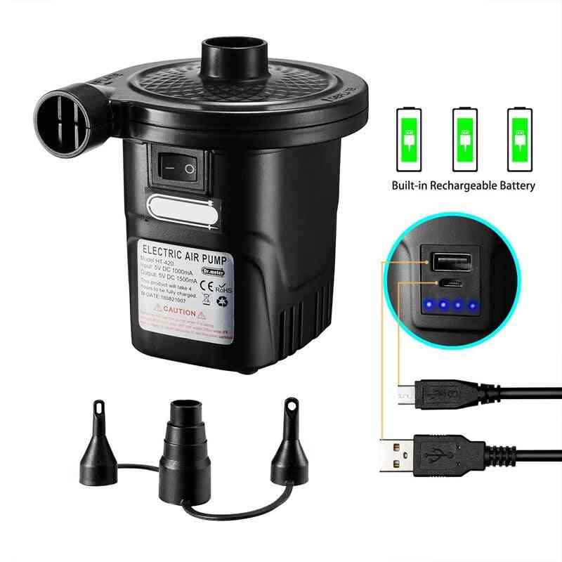 Portable Rechargeable Usb Electric Air Pump, Quick-fill Inflator With 3 Nozzles
