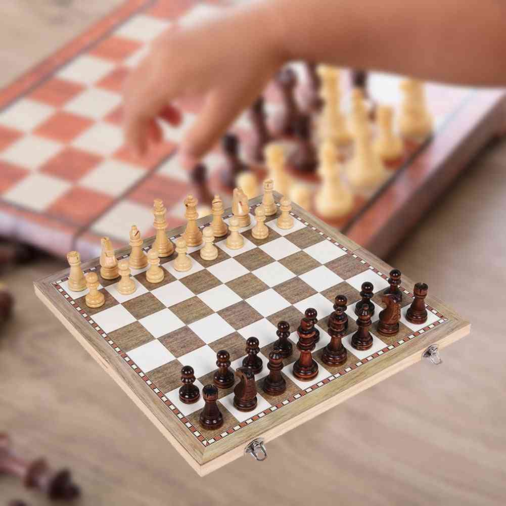 Taitettava puinen shakkilaudasetti, matkapelien tammi lelu