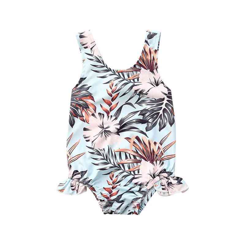 Baby & Boy Matching Bathing Suit, Backless Leaves Flowers Swimsuit
