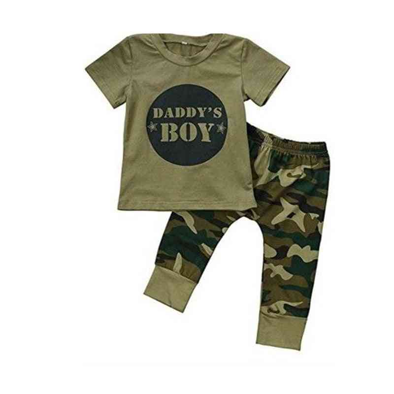 Daddy's Boy, Letter Print, Camouflage T-shirt Tops, Pant
