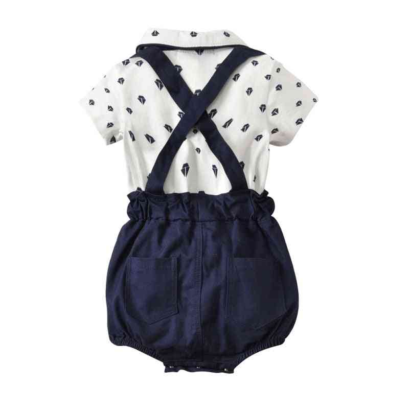 Summer Baby Boy Clothes Set Solid Strap Shorts Sleeve Casual Bow Tie Tops