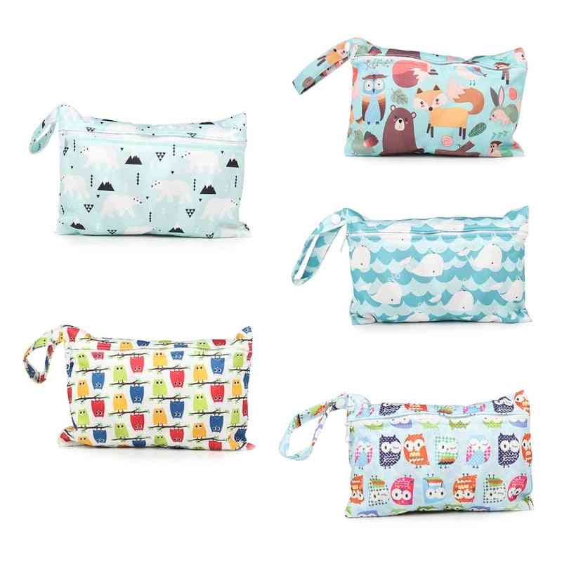 Printed Waterproof Wet Dry Nappy Zipper Handbag - Baby Diaper Bag