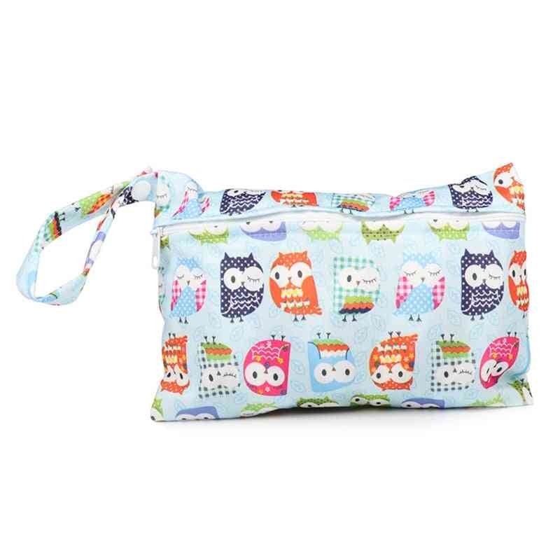 Printed Waterproof Wet Dry Nappy Zipper Handbag - Baby Diaper Bag