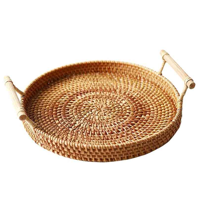 Fruit Round Rattan Storage Tray With Handle