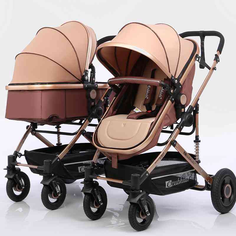 количка за близнаци, висока, пейзажна, двойна двойна количка, лека сгъваема, две бебешки коли, новородено
