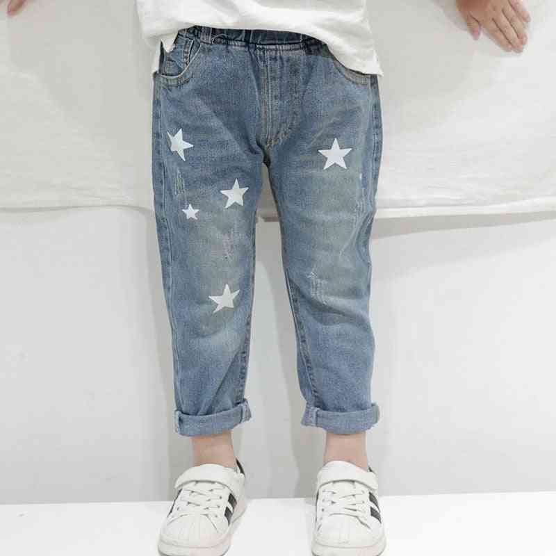 Boys Autumn Print Stars Denim Pants Elastic Waist Jeans Trousers