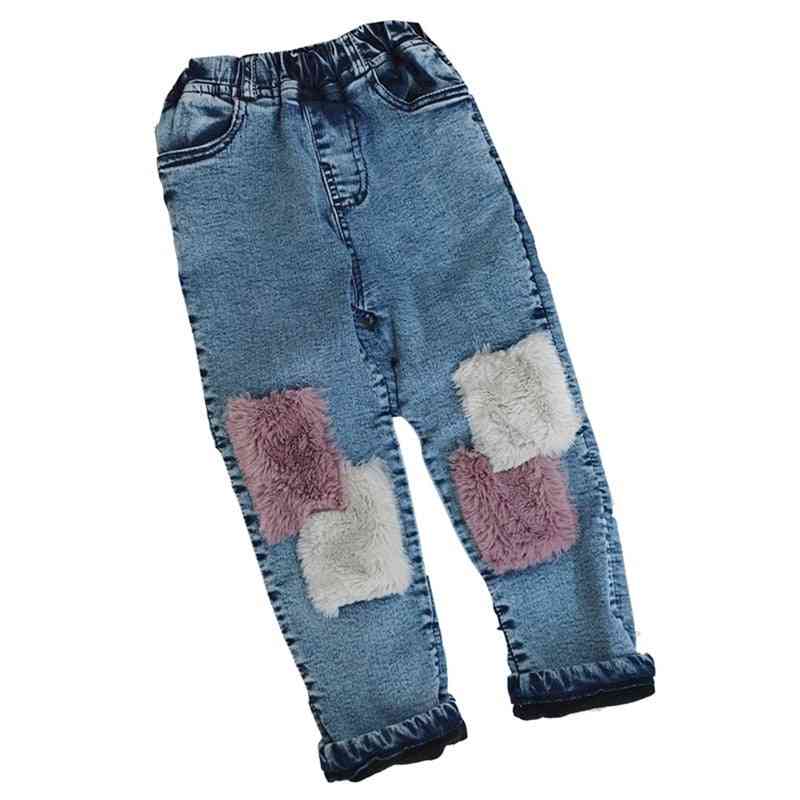3-7 ans hiver fille épais chaud jean en molleton pantalon bébé denim tourers