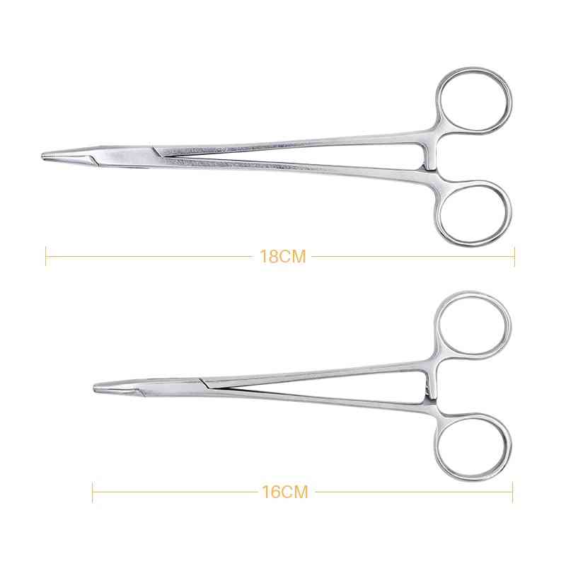 Stainless Steel- Hemostatic Clamp, Surgical Forceps Pliers, Straight & Elbow Needle Holder Tool