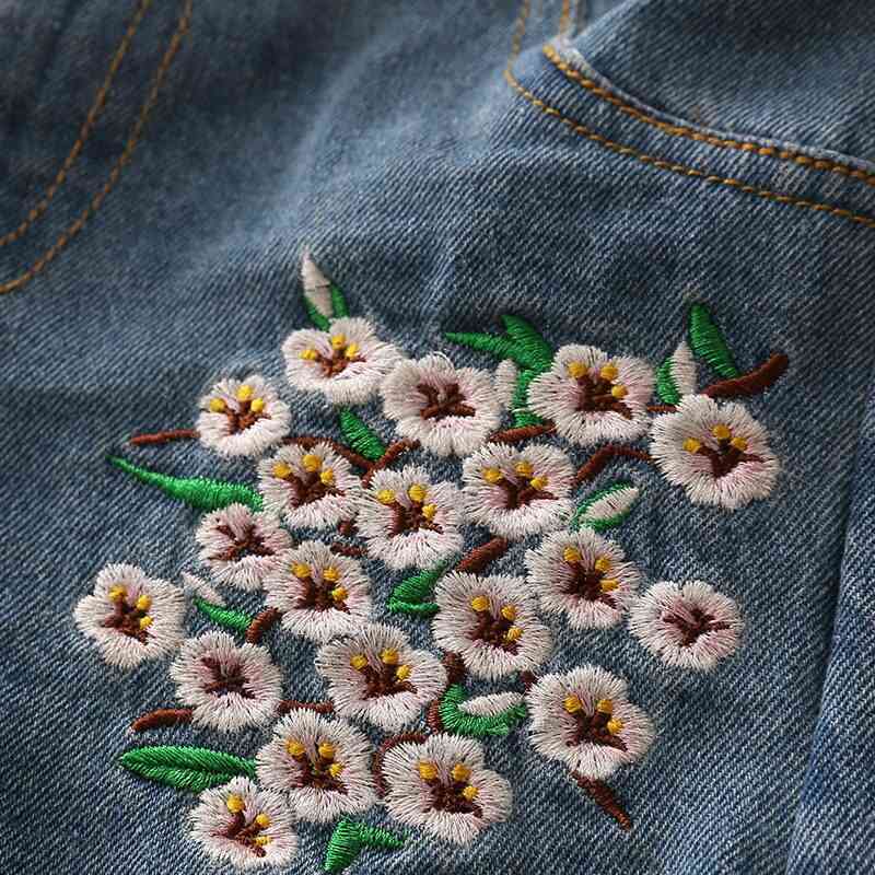 Elastic Waist Kids Baby Embroidery Floral Denim Short
