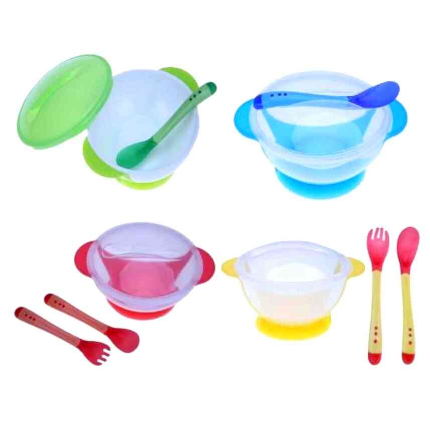 Child- Tableware Spoon, Food Plate, Suction Cup Dinnerware, Temperature Bean