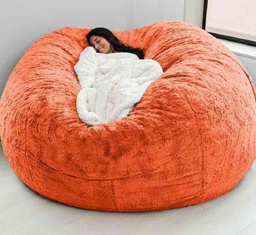 Living Room, Furniture Party, Leisure Giant, Big Round Fur Soft Bean Bag Sofa Cover