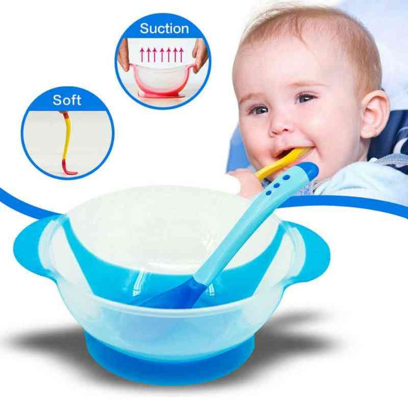 Baby Feeding Sucker Bowl, Spoon, Temperature Sensing, Tableware Dishes Set