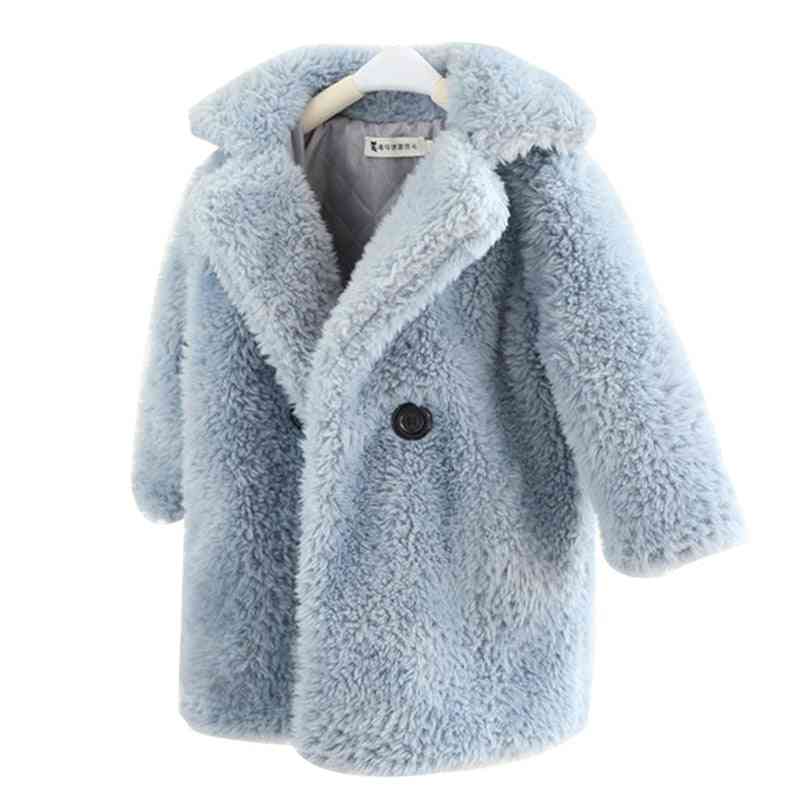 Children Faux Fur Coat, Turndown Collar Thicken Warm Jacket