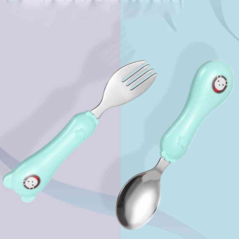 Cartoon Bear Baby Feeding Spoon, Fork Set