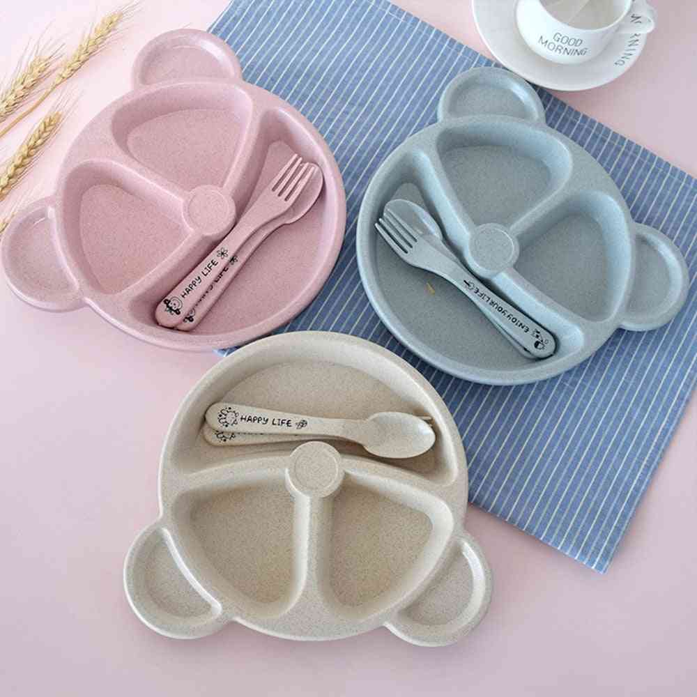 Baby Dinner Set Anti-hot Wheat Plate, Dishes Bowl+fork Food Tableware