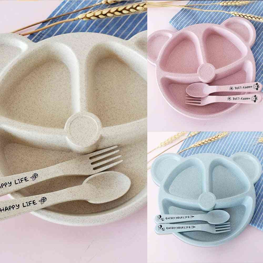 Baby Dinner Set Anti-hot Wheat Plate, Dishes Bowl+fork Food Tableware