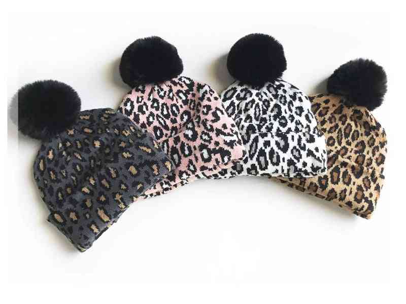 Zladené rodinné oblečenie leopardie čiapky, zimné čiapky pre matku a deti