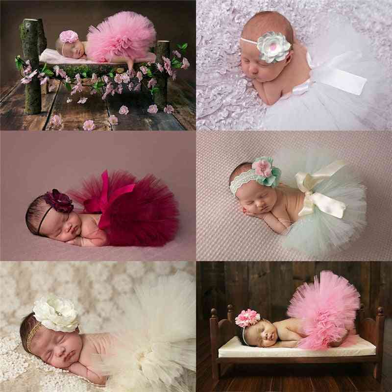 Baby Tutu Clothes Skirt, Newborn Headdress Flower Photo Prop Outfits