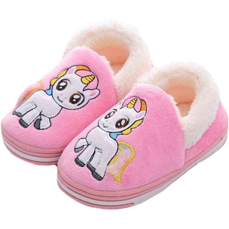 Unicorn Kids Slippers For Toddler Indoor Shoes Baby Girl Fur Slides Cotton Warm Winter