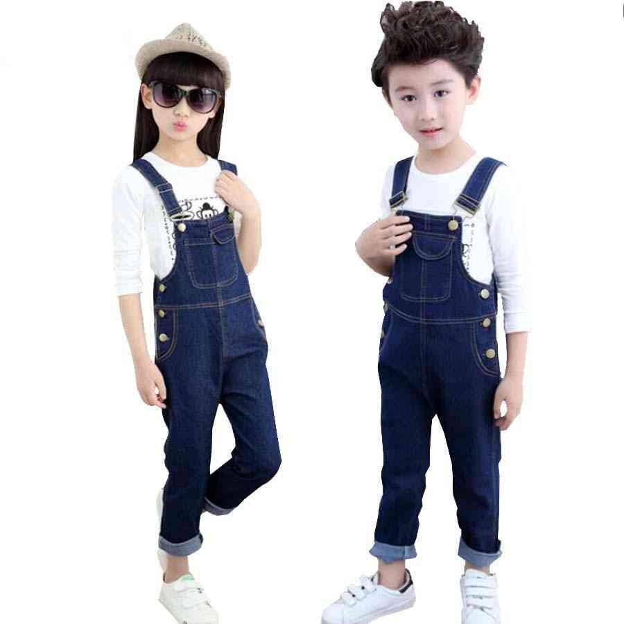 Kids Spring Cotton Jeans, Long Trousers, Suspenders