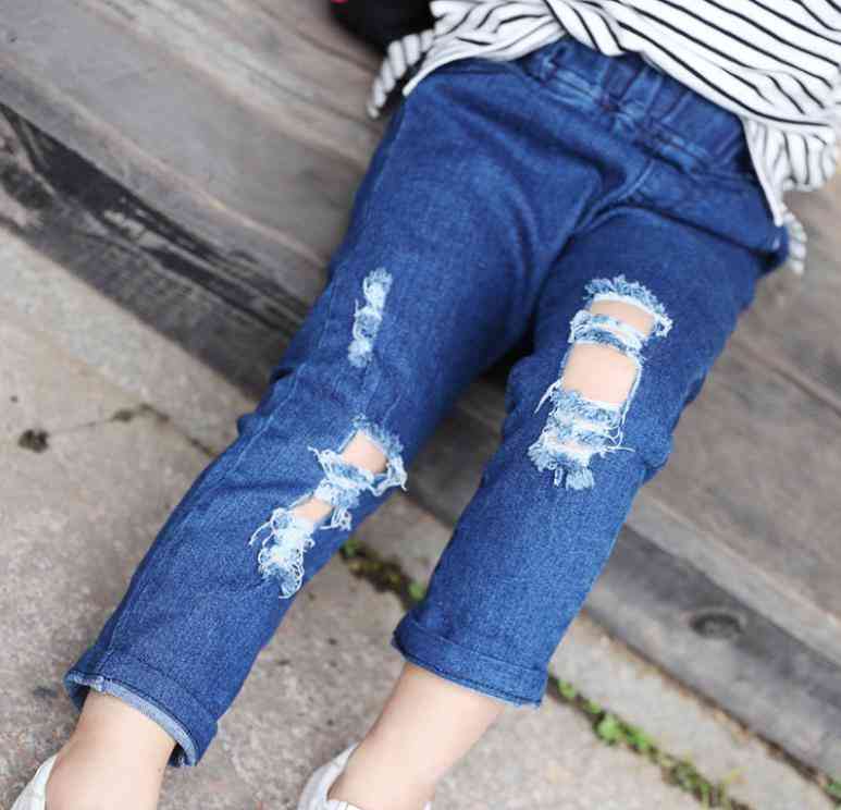 Piger & forår / sommer afslappet løs ripped jeans bukser