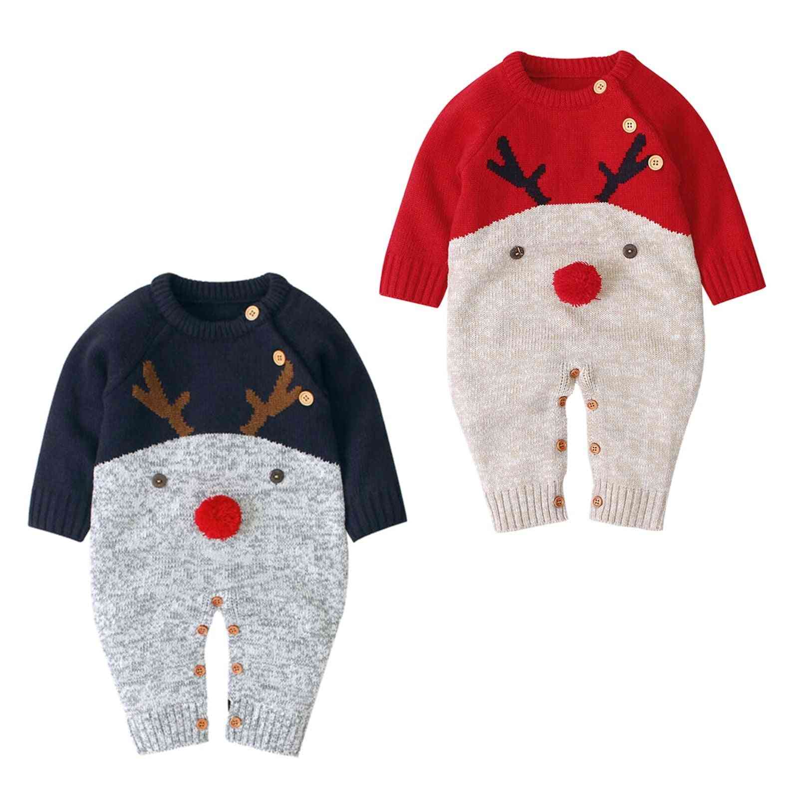 Baby Girl & Boy Winter Christmas Reindeer Knitted Romper Jumpsuit